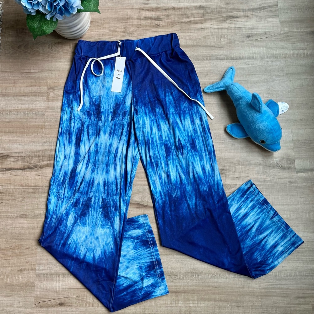 Beyond This Plane | Blue Tie-Dye Drawstring Lounge Pants - Picture 2 of 4